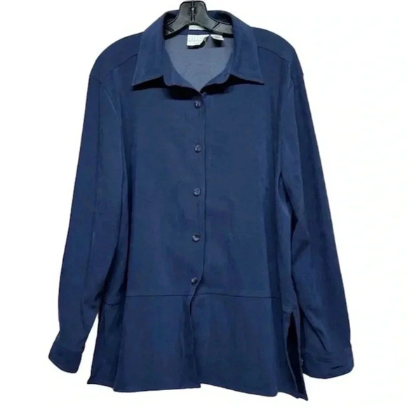 Allyson Whitmore Petite Women's Button-Up Shirt L Stretch Navy Blue Long Sleeve - Picture 1 of 3